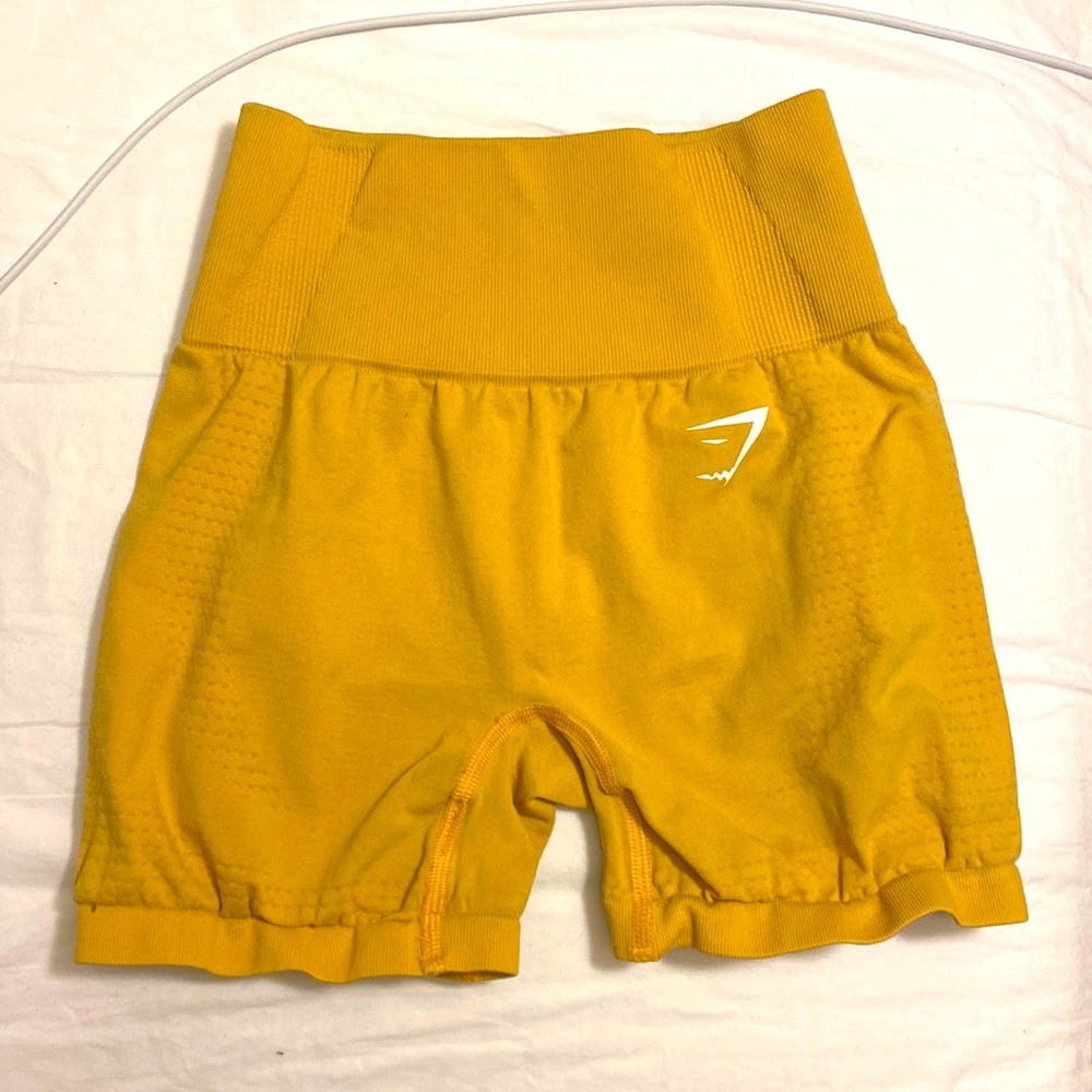 Yellow gymshark biker seamless spandex high waisted athletic shorts
